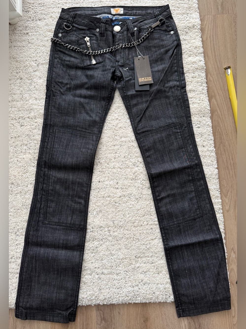 NWT Antik Denim Women’s Size 30 Black Studded Chain Jeans Y2K Made in USA